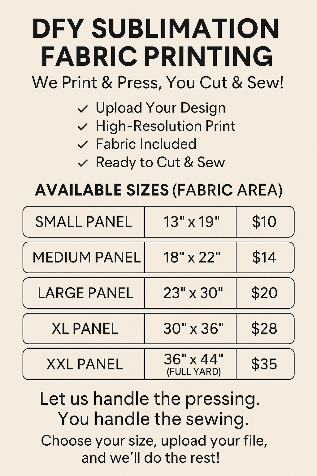 DFY Sublimation Fabric Printing – We Print & Press, You Cut & Sew (Perfect for Small Printer Users!)